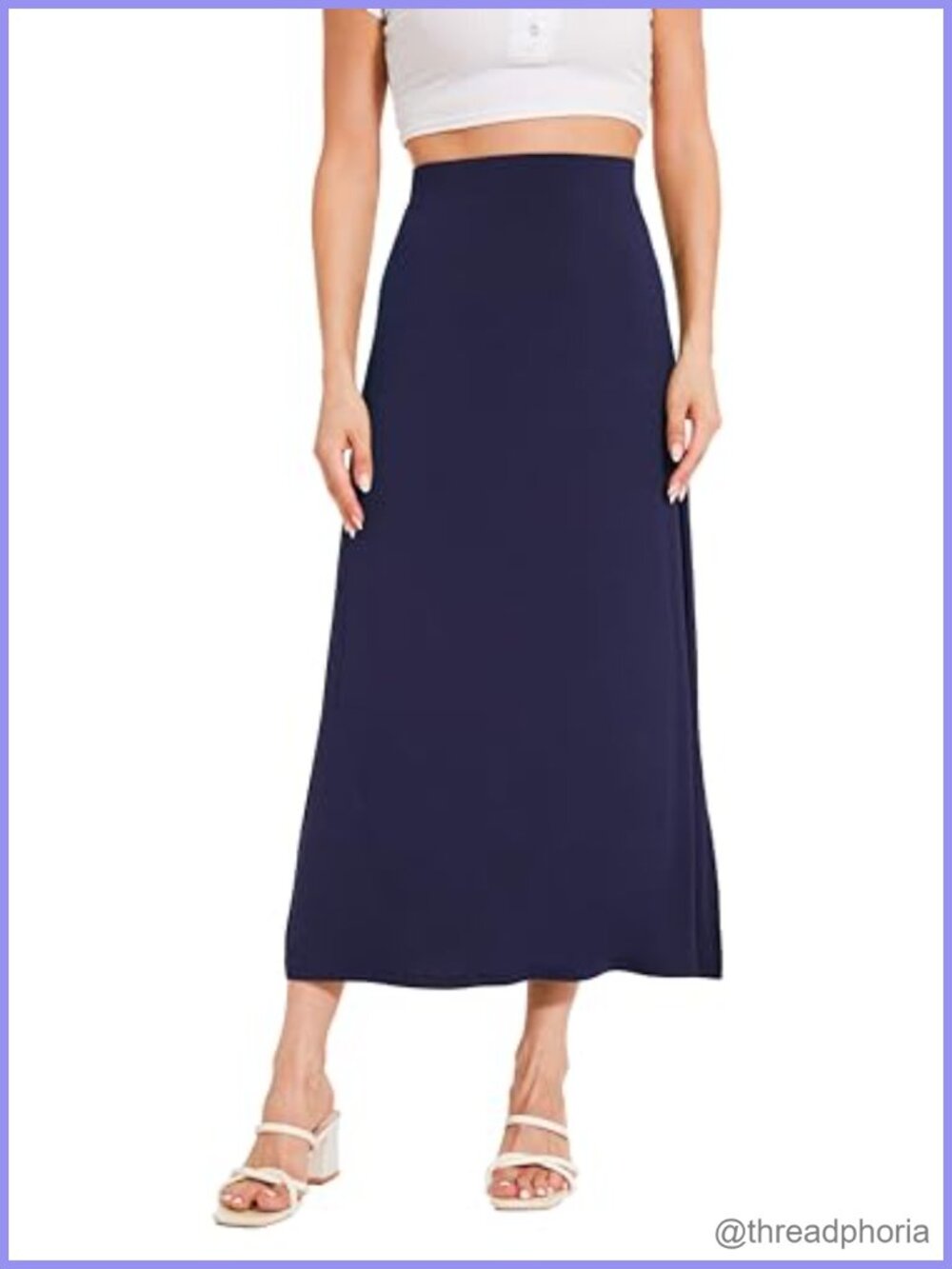 Bamboo Viscose Midi Skirt High Waisted A-Line Slit Flowy Summer